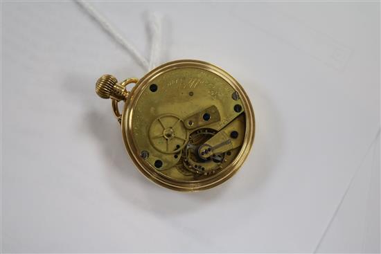 A late Victorian 18ct open face mid size pocket watch, by Russels Ltd.